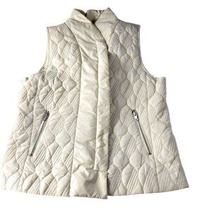 Marla Wynne Vest Womens S (runs large) Cream Quilted Sleeveless Puffer Pockets